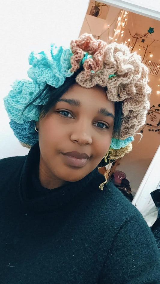 Scrap Yarn Bucket hat w/ Large ruffles